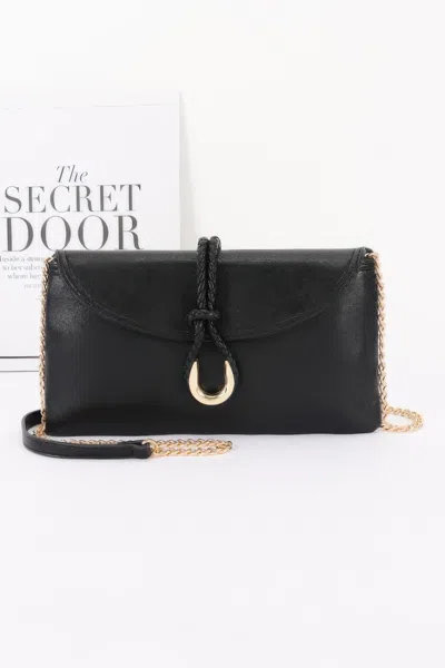 Fashnzfab Vegan Leather Envelope Clutch Bag In Black