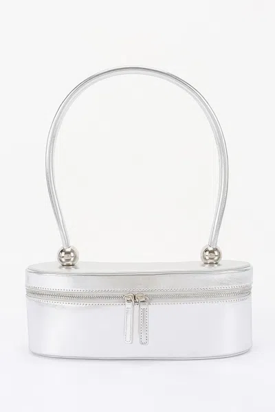 Fashnzfab Vegan Leather Long Box Shoulder Bag In Silver