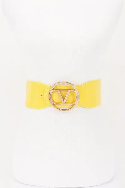 Fashnzfab Vegan Leather Metal Buckle Elastic Belt In Yellow