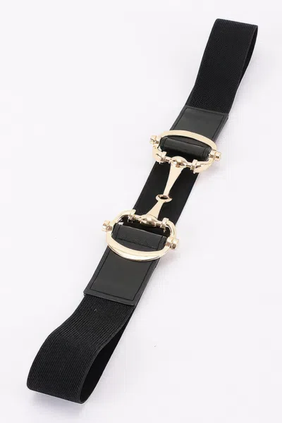 Fashnzfab Vegan Leather Metal Buckle Elastic Plus Size Belt In Black