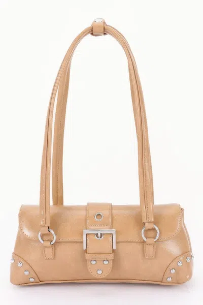 Fashnzfab Vegan Leather Metal Studded Shoulder Bag In Green