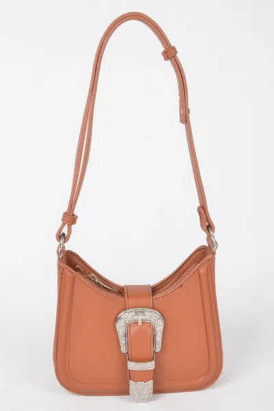 Fashnzfab Vegan Metal Buckle Shoulder Bag In Brown