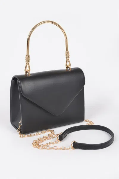 Fashnzfab Vegan Metal Handle Bag In Black