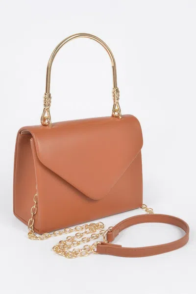 Fashnzfab Vegan Metal Handle Bag In Brown
