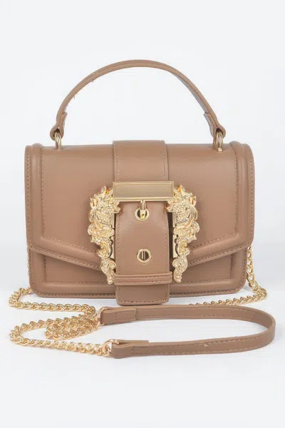 Fashnzfab Vegan Top Handle Shoulder Clutch In Sand