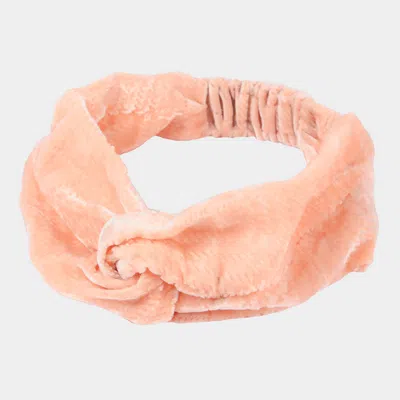 Fashnzfab Velvet Burnout Knot Elastic Headband In Pink