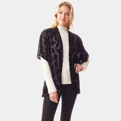 Fashnzfab Velvet Burnout Shawl Poncho In Black
