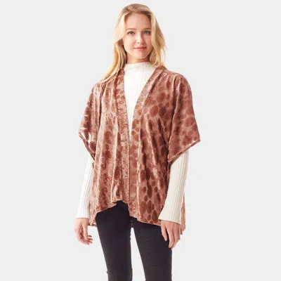 Fashnzfab Velvet Burnout Shawl Poncho In Brown