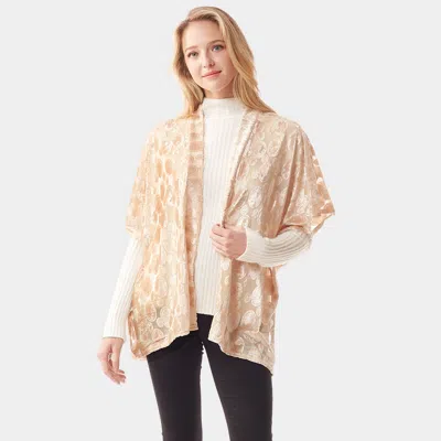 Fashnzfab Velvet Burnout Shawl Poncho In Neutral