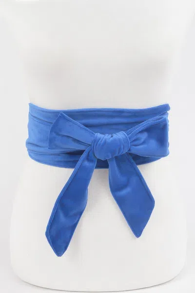 Fashnzfab Velvet Kimono Belt In Blue