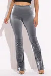 Fashnzfab Velvet Pu Flared Pants In Pink