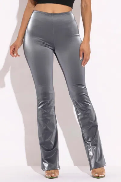 Fashnzfab Velvet Pu Flared Pants In Pink