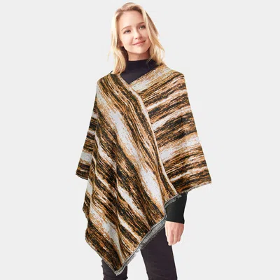 Fashnzfab Vertical Patterned Poncho In Brown