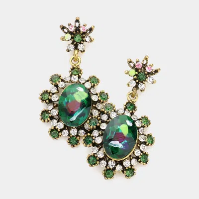 Fashnzfab Victorian Flower Sunburst Drop Earrings - Emerald In Green