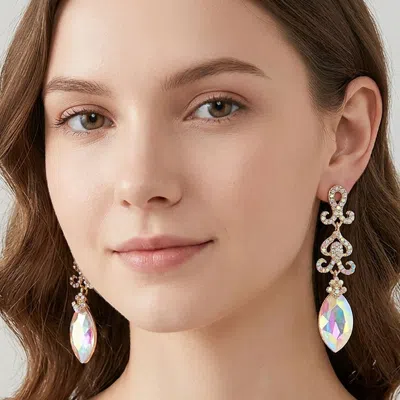 Fashnzfab Victorian Marquise Crystal Rhinestone Evening Earrings In Multi