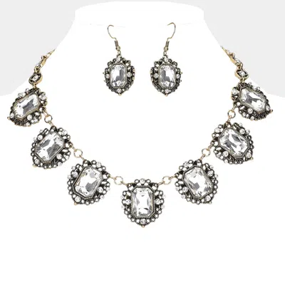 Fashnzfab Victorian Style Rectangle Stone Cluster Link Station Necklace In Metallic
