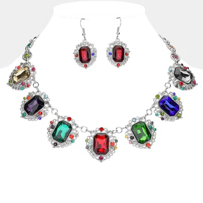 Fashnzfab Victorian Style Rectangle Stone Cluster Link Station Necklace In Multi