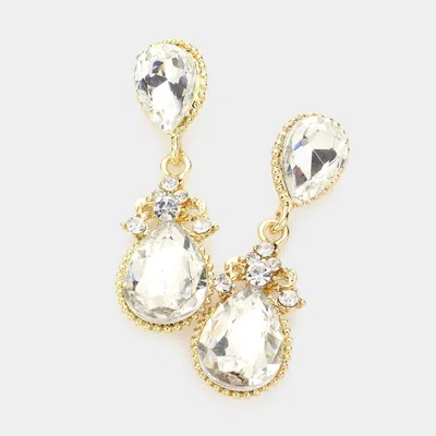 Fashnzfab Victorian Teardrop Crystal Rhinestone Evening Earrings - Gold In Multi