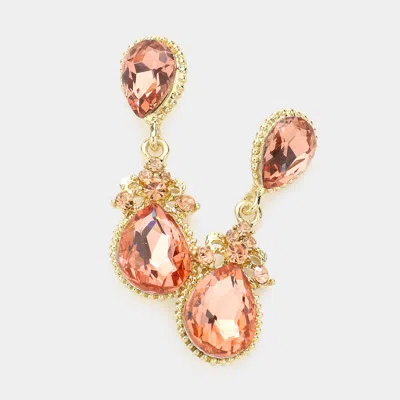 Fashnzfab Victorian Teardrop Crystal Rhinestone Evening Earrings In Pink