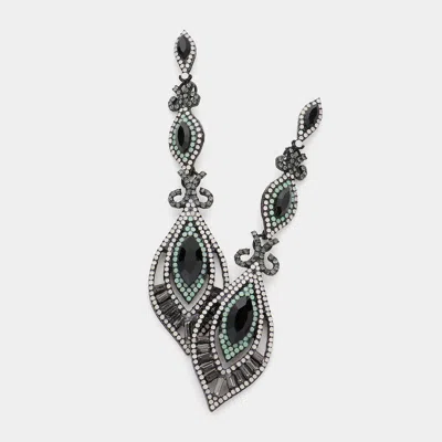 Fashnzfab Victorian Triple Marquise Glass Crystal Evening Earrings - Jet Black, Mint, Opal In Brown