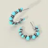 Fashnzfab Vintage Boho Western Turquoise Beaded Half Hoop Earrings - Silver Burnished, Turquoise In Metallic