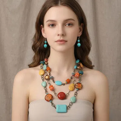 Fashnzfab Vintage Bold Beaded Layered Statement Necklace In Multi