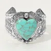 Fashnzfab Vintage Bold Western Heart Cuff Bracelet Silver Burnished, Turquoise In Multi