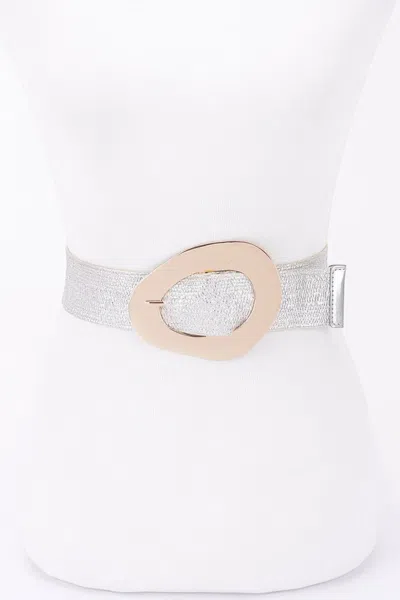 Fashnzfab Vintage Buckle Metallic Stretch Straw Plussizebelt In Neutral