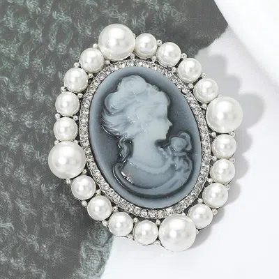 Fashnzfab Vintage Cameo Pearl Frame Pin Brooch In Metallic