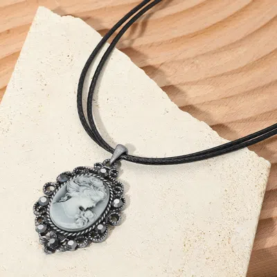 Fashnzfab Vintage Cameo Pendant Double Waxed Cord Necklace In Black