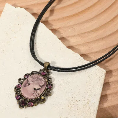 Fashnzfab Vintage Cameo Pendant Double Waxed Cord Necklace In Purple