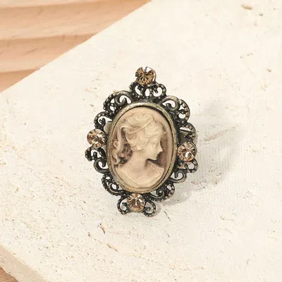 Fashnzfab Vintage Cameo Statement Adjustable Ring In Gold