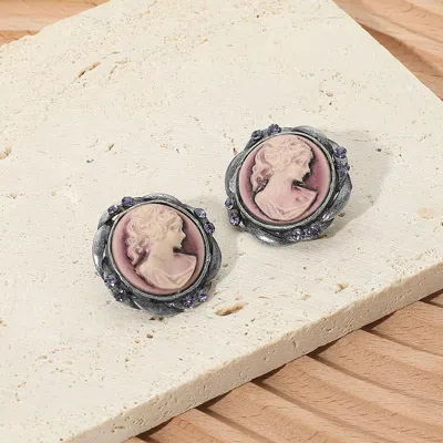 Fashnzfab Vintage Cameo Stud Earrings - Purple In Multi