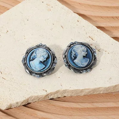 Fashnzfab Vintage Cameo Stud Earrings In Multi