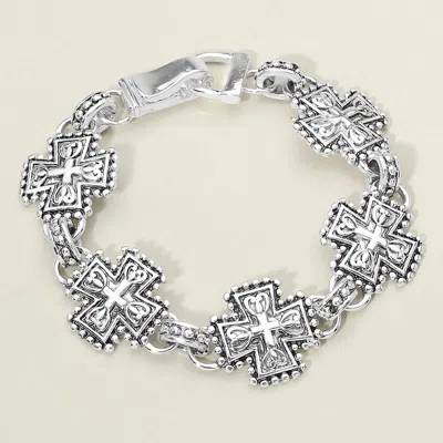 Fashnzfab Vintage Cross Charm Link Magnetic Bracelet In Silver