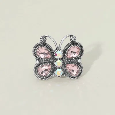 Fashnzfab Vintage Crystal Butterfly Accent Stretch Ring In Pink
