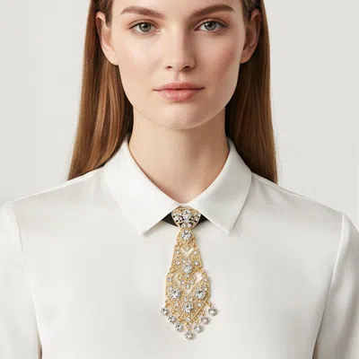 Fashnzfab Vintage Crystal Petit Necktie Adjustable Necklace In Gold