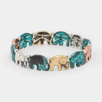 Fashnzfab Vintage Cute Elephant Stretchable Bracelet Patina Verdigris In Multi
