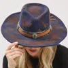 Fashnzfab Vintage Decorative Distressed Fabric Band Rustic Cowgirl Western Fedora Hat In Blue