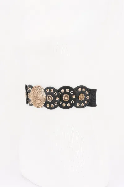 Fashnzfab Vintage Disc Elastic Belt In Black