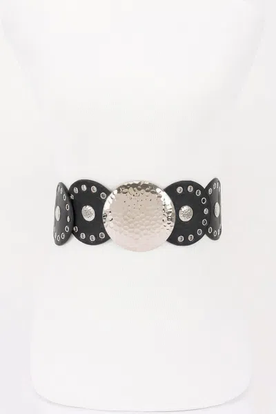 Fashnzfab Vintage Disc Elastic Plus Size Belt In Black