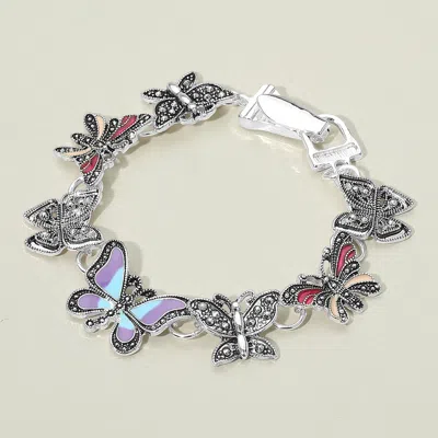 Fashnzfab Vintage Enamel Butterfly Link Magnetic Bracelet Antique Silver, Multi