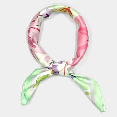 Fashnzfab Vintage Floral Bloom Printed Square Silky Satin Scarf In Green