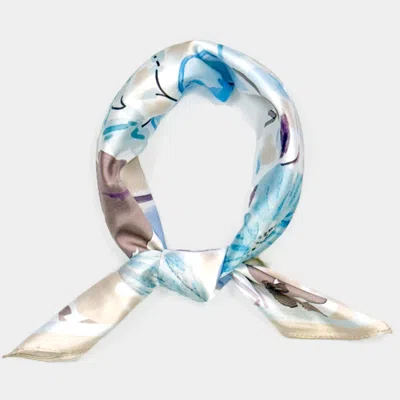 Fashnzfab Vintage Floral Bloom Printed Square Silky Satin Scarf In Sand