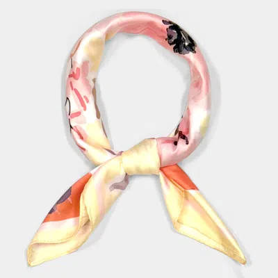 Fashnzfab Vintage Floral Bloom Printed Square Silky Satin Scarf In Yellow