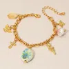 Fashnzfab Vintage Floral Ceramic Charm Metal Angel Flower Stem Honey Bee Charm Station Bracelet Green, Matte G In Multi