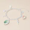 Fashnzfab Vintage Floral Ceramic Charm Metal Angel Flower Stem Honey Bee Charm Station Bracelet Green, Matte S In Multi