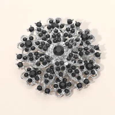Fashnzfab Vintage Floral Crystal Pin Brooch In Black