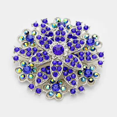 Fashnzfab Vintage Floral Crystal Pin Brooch In Blue