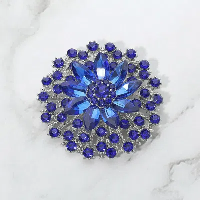 Fashnzfab Vintage Floral Crystal Pin Brooch In Blue
